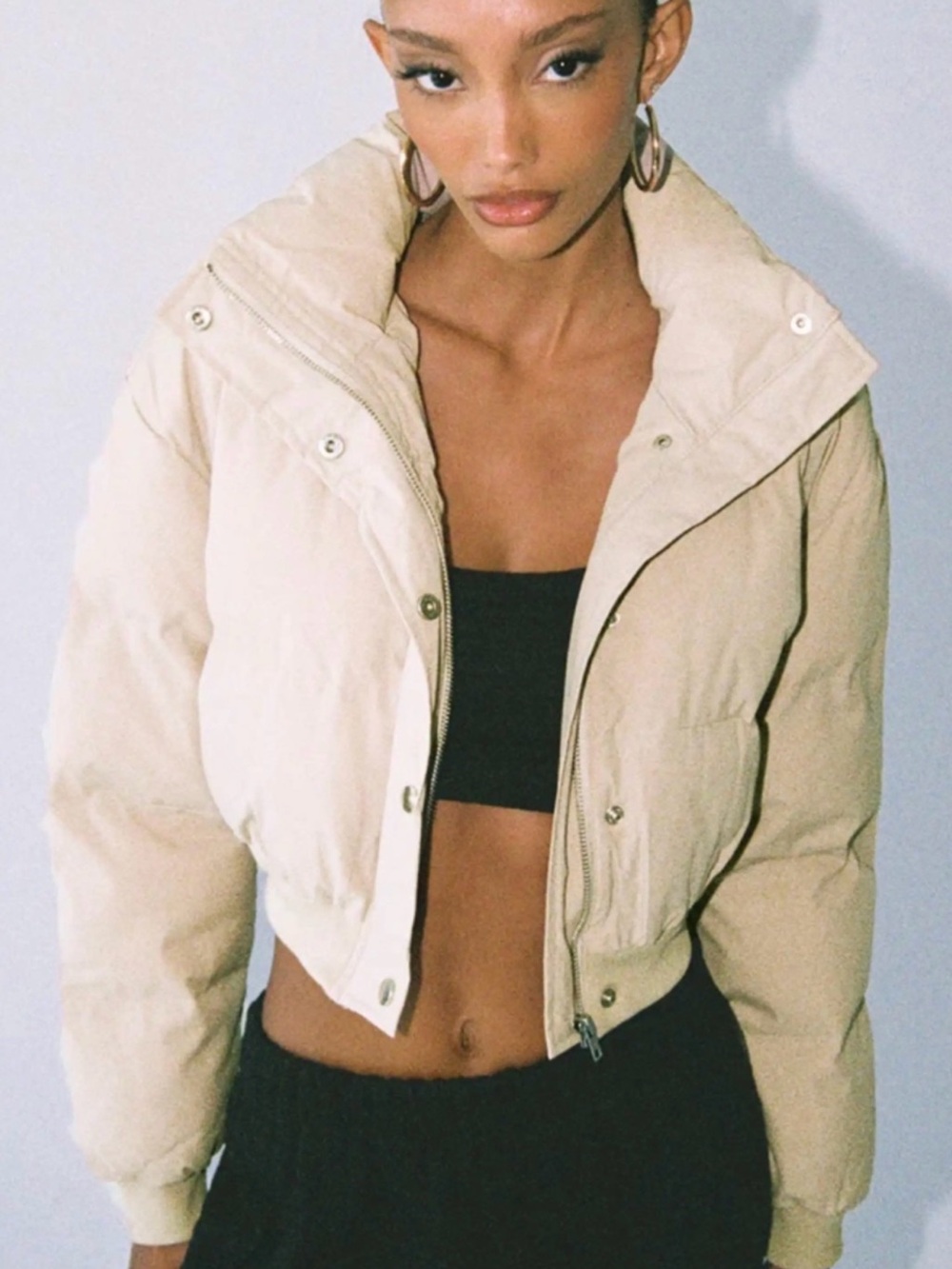 Princess Polly Cropped Beige Puffer Jacket